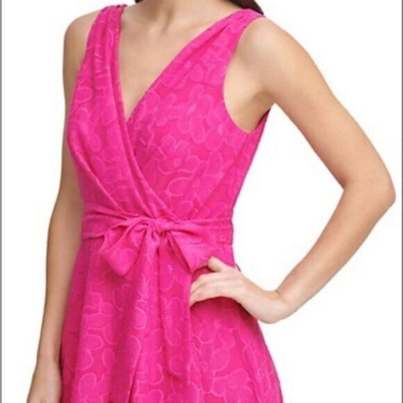 DKNY Sleeveless Double-V Faux Wrap Belted Evening Cocktail Dress S 6 fuchsia - Picture 5 of 16
